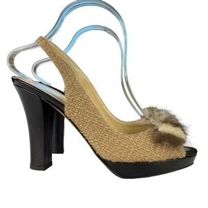 Kate Spade Slingback‎ Y2K Boho Raffia Heels Fairycore Peep Toe Retro Italy 8.5B